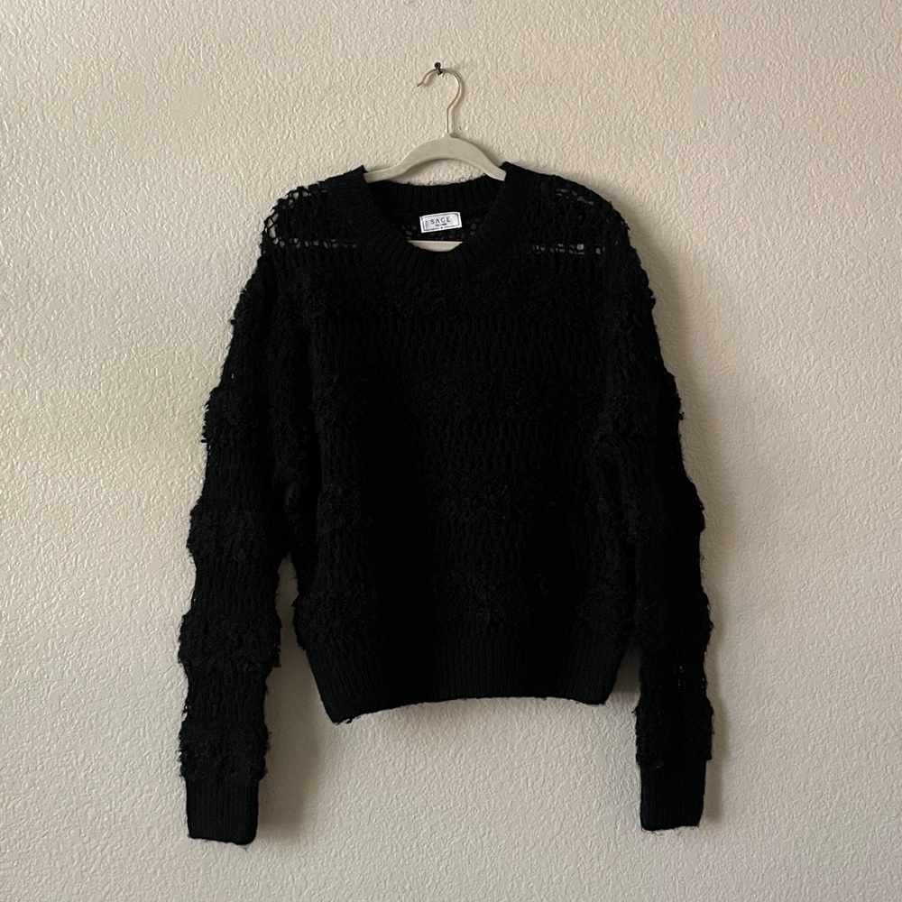 SAGE the label Crew Sweater Loose Knit Textured Bubble Sleeve Indie Wool Blend